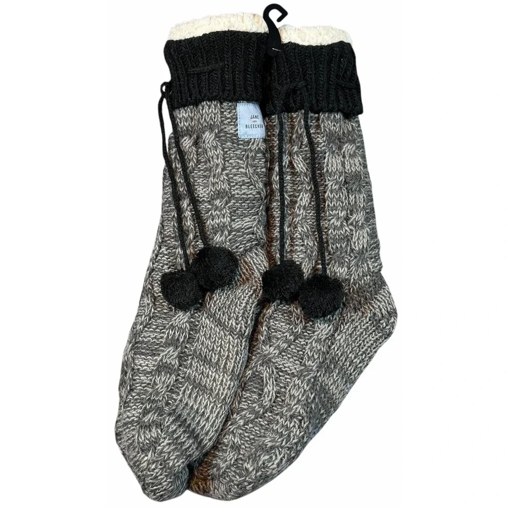 Jane and Bleecker Women's  Slipper Socks Warm Fuzzy Soft Winter Gray Knit Plush